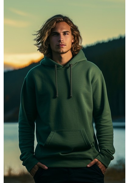 Erkek Haki Yeşil Kapüşonlu Sweatshirt Xl fırsatları