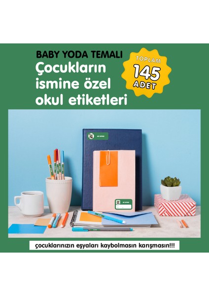 Baby Yoda Temalı Isme Özel Okul Etiketi modelleri