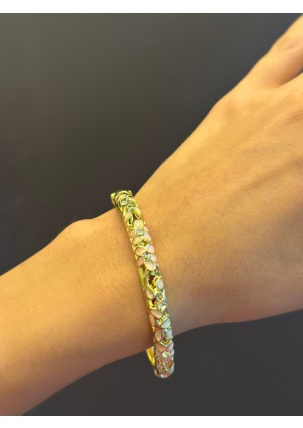 Mine Kaplama Çelik Çiçek Desenli Kadın Kelepçe Bileklik modelleri