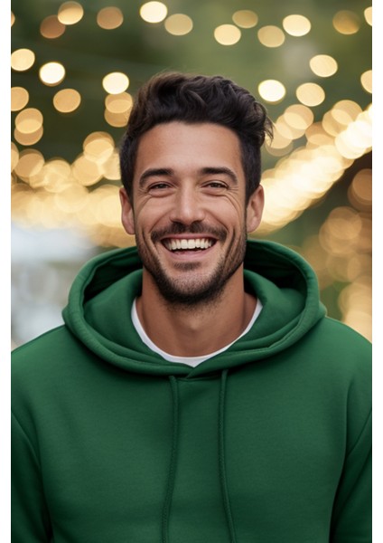 Erkek Haki Yeşil Kapüşonlu Sweatshirt M