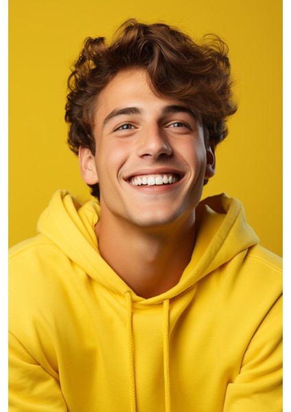 Erkek Sarı Kapüşonlu Sweatshirt S
