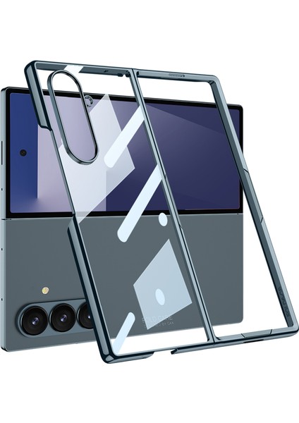 Galaxy Z Fold 7 Uyumlu Kılıf Cam Arka Kapak Kamera Korumalı Metalik Kenarlı Premium Glitter