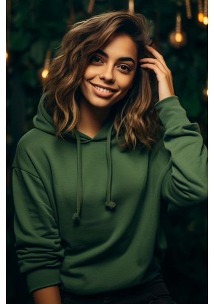 Unisex Haki Yeşil Kapüşonlu Sweatshirt L fiyatları