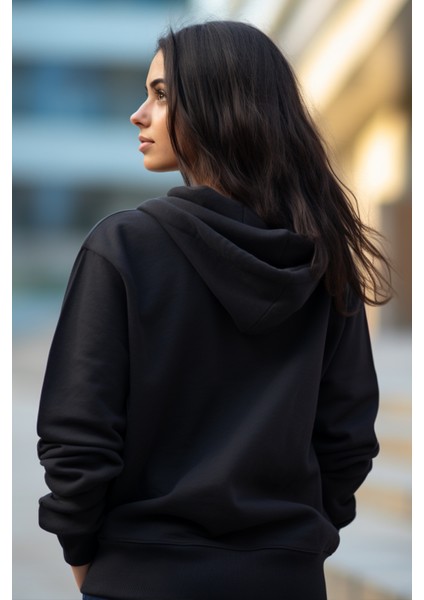 Unisex Siyah Kapüşonlu Sweatshirt M fırsatları
