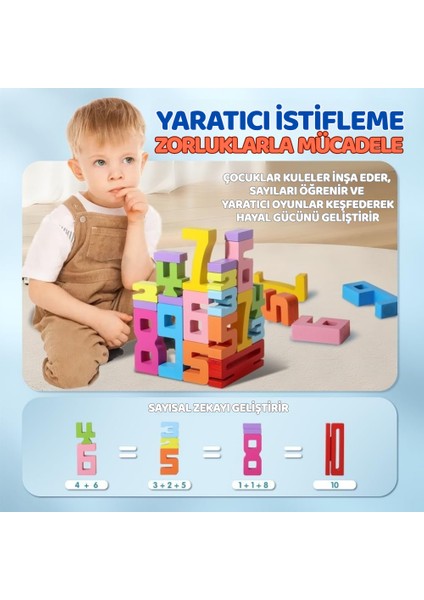 Eğitici Oyuncak Montessori Ahşap Sayı Blokları – 3 4 5 Yaş Okul Öncesi Matematik & Yapı Seti 20 Adet