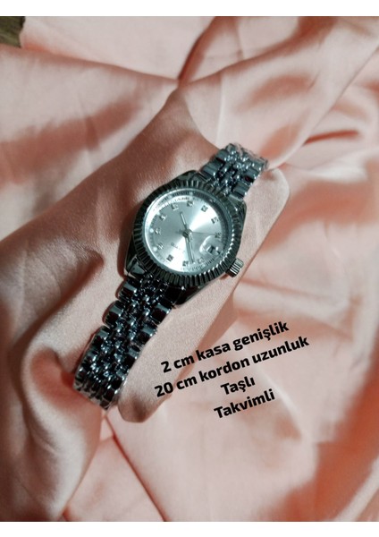 Minimal Vintage Model Yuvarlak Gümüş Retro Still - Çelik Kordon Takvimli 0117
