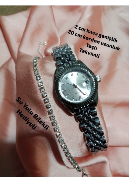 Yuvarlak Minimal Vintage Model Gümüş Retro Still - Çelik Kordon Takvimli 0117