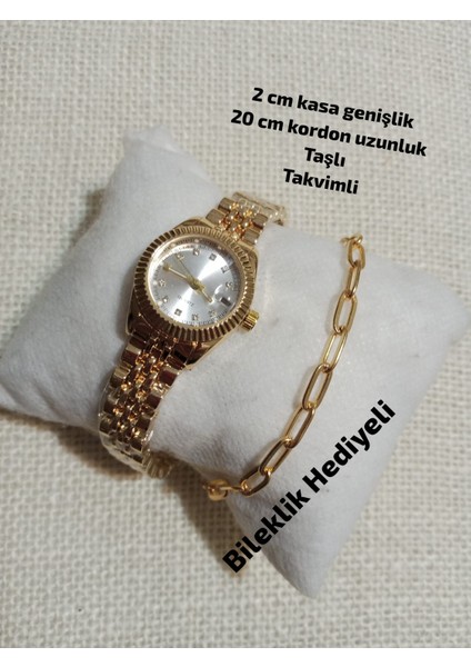 Çelik Kordon Minimal Vintage Model Yuvarlak Gold Retro Still - Takvimli 0117