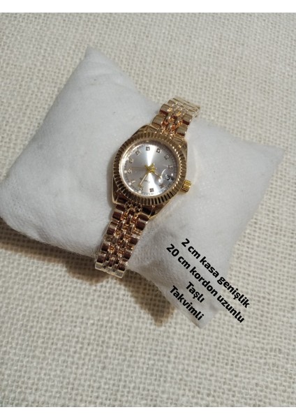 Yuvarlak Minimal Vintage Model Gold Retro Still - Çelik Kordon Takvimli 0117