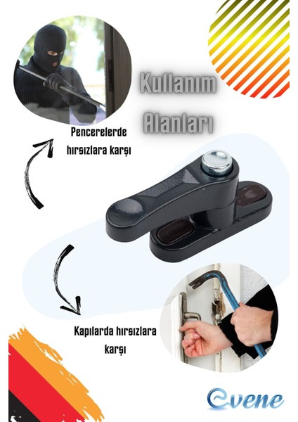 Pencere Emniyet Kilidi Güvenlik Düğmeli Metal Kilit Antrasit Rengi 5 Adet