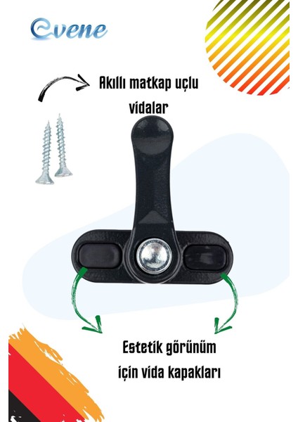 Pencere Emniyet Kilidi Güvenlik Düğmeli Metal Kilit Antrasit Rengi 2 Adet