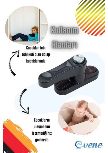 Antrasit Pencere Kilidi 7 Adet Düğmeli Çocuk Güvenlik Emniyet Hırsız Pimapen Pvc Kapı Bebek Kilidi