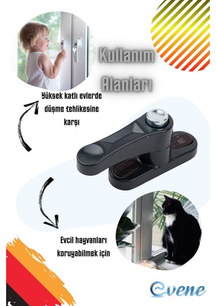 Antrasit Pencere Kilidi 7 Adet Düğmeli Çocuk Güvenlik Emniyet Hırsız Pimapen Pvc Kapı Bebek Kilidi