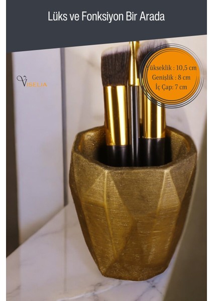 Makyaj Düzenleyici Makyaj Organizeri Makyaj Fırçalığı Altın Renk Model 2