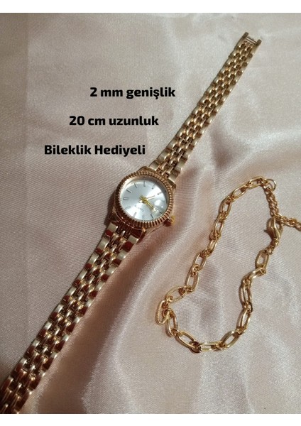 Yuvarlak Minimal Vintage Model Gold Retro Still - Çelik Kordon Takvimli 0117