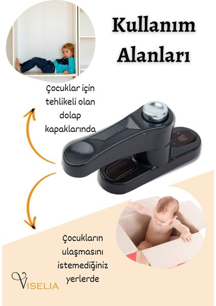 Antrasit Pencere Kilidi 4 Adet Düğmeli Çocuk Güvenlik Emniyet Hırsız Pimapen Pvc Kapı Bebek Kilidi