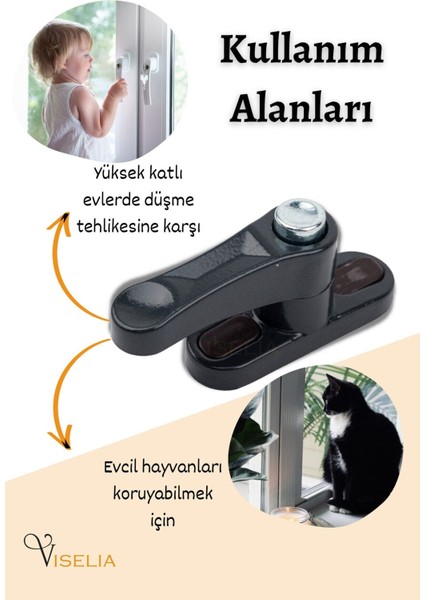 Antrasit Pencere Kilidi 4 Adet Düğmeli Çocuk Güvenlik Emniyet Hırsız Pimapen Pvc Kapı Bebek Kilidi