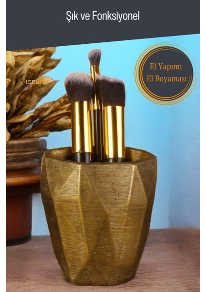 Makyaj Düzenleyici Makyaj Organizeri Makyaj Fırçalığı Altın Renk Model 2