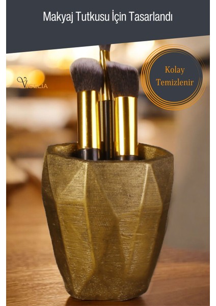Makyaj Düzenleyici Makyaj Organizeri Makyaj Fırçalığı Altın Renk Model 2