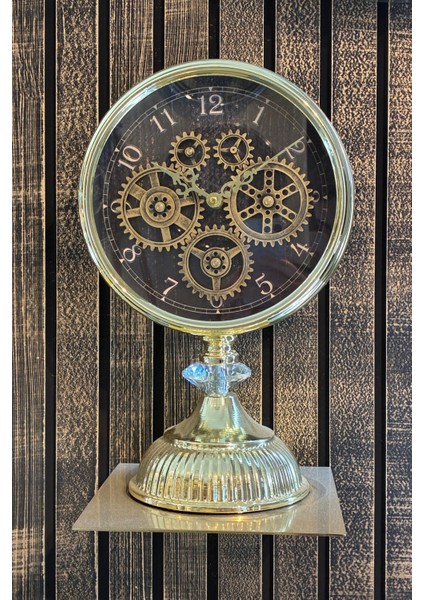Dekoratif Masa Üstü Saat Altın, Metal Çarklı Masa Saati, Modern Ayaklı Saat Gold 25cm x 15cm indirimleri