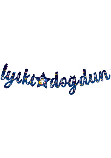Uzay Temalı Iyiki Doğdun Kaligrafi Banner