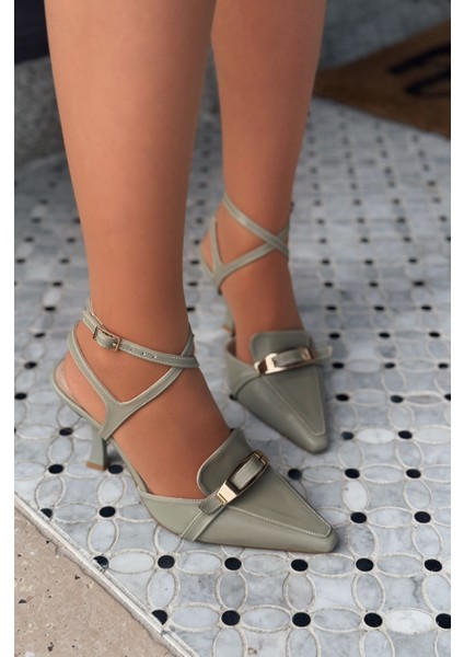 Vorno Mat Deri Toka Detaylı Su Yeşili Stiletto modelleri