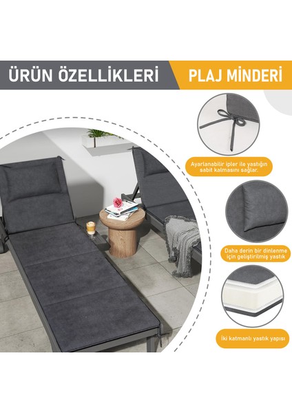 Plaj Minderi, Plaj Çantası Tasarımlı, Plaj Matı, Yastıklı, Katlanır Çadır Yatağı, 22DENS 180X53X2CM - Gri indirimleri