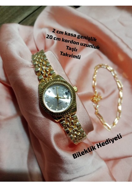 Minimal Vintage Model Yuvarlak Gold Retro Still - Çelik Kordon Takvimli 0117