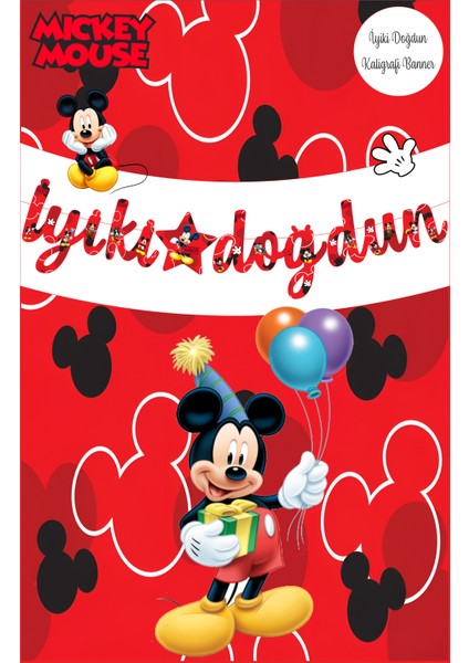 Mickey Mouse Temalı Iyiki Doğdun Kaligrafi Banner fiyatları