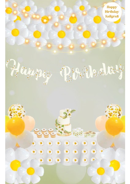 Papatya Temalı Happy Birthday Kaligrafi Banner fiyatları