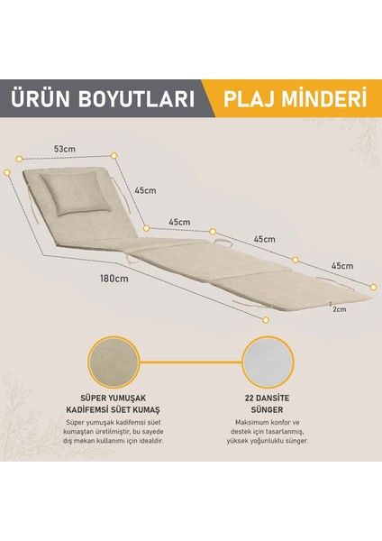 Plaj Minderi, Plaj Çantası Tasarımlı, Katlanır Plaj Matı, Kamp Yatağı, 22DENS 180X53X2CM - Bej fiyatları