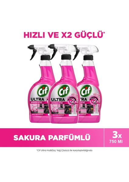 Ultra Sprey Sakura Parfümlüi Kir ve Yağ Sökücü 750 ml x 3 Adet