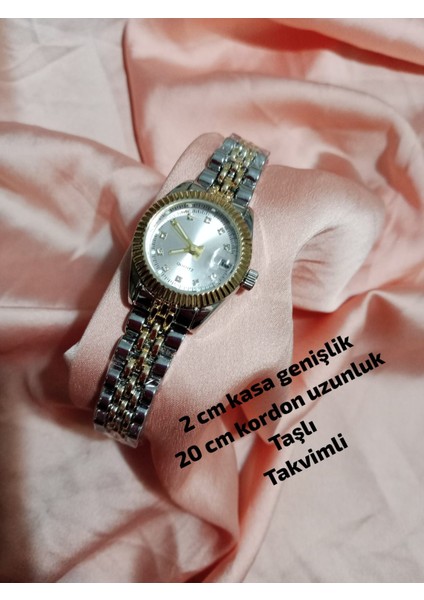 Yuvarlak Minimal Vintage Model Gold-Gümüş Retro Still - Çelik Kordon Takvimli 0117