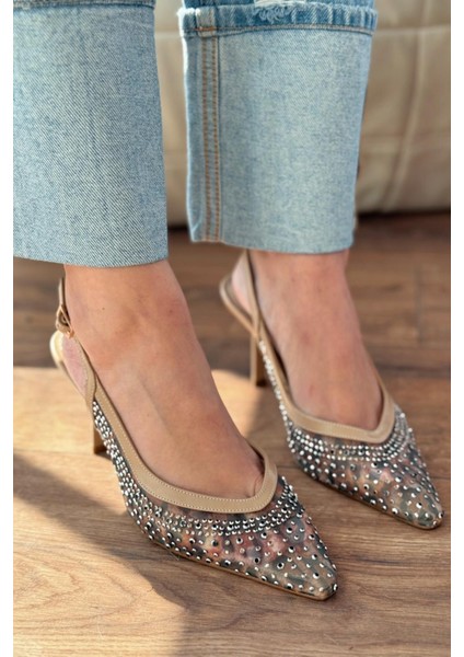Clarwon Tül Taş Detaylı Stiletto Bej fiyatları