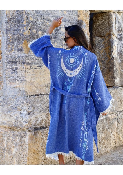 Özel Tasarım Lila Renk Mistik Desenli Kimono Kaftan