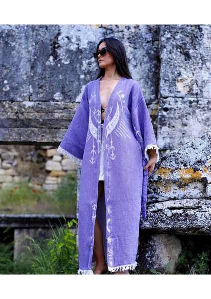 Özel Tasarım Lila Renk Mistik Desenli Kimono Kaftan fiyatları