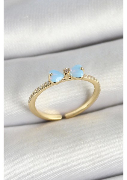 Pirinç Fiyonk Figürlü Zirkon Taşlı Gold Renk Ayarlanabilir Kadın Yüzük