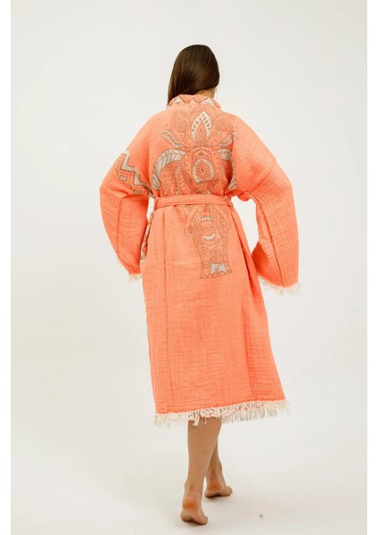 3 Kat Müslin Kumaş Fil Desen Kimono Kaftan fiyatları
