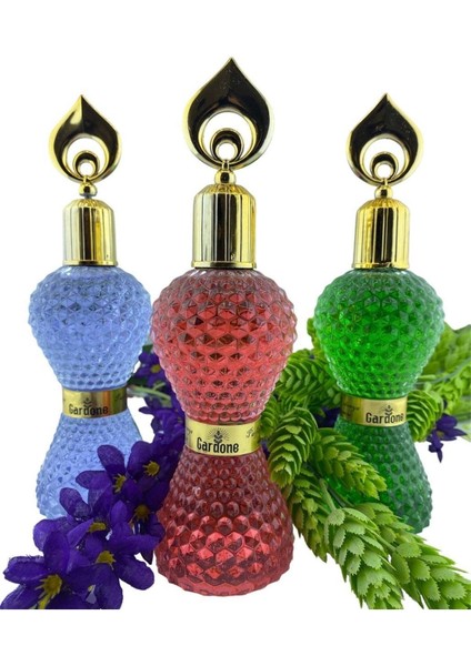 Kolonya 3'lü Set Cam Şişe Parfümlü Kolonya Safran, Fıstık, Lila 200 ml