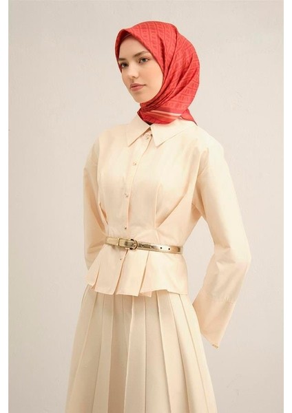 Desenli Saf Ipek Twill Eşarp 9301 04