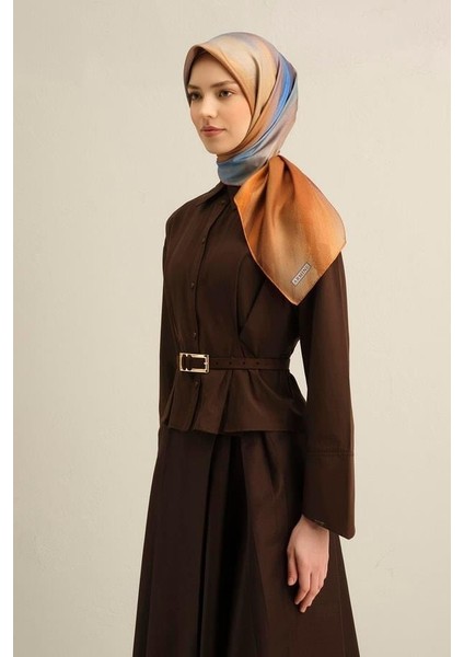 Desenli Saf Ipek Twill Eşarp 9308 02