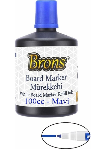 Mavi Yazı Tahta Kalem Mürekkebi 100ML 1 Adet Brons Tahta Kalemi Mürekkebi Kolay Silinebilir 100GR Okul Sınıf Öğrenci