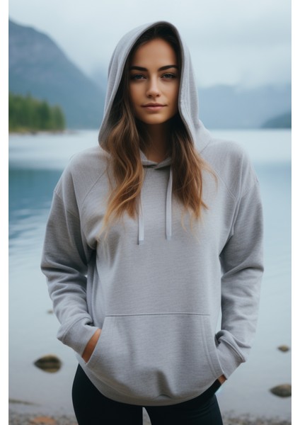 Kadın Gri Kapüşonlu Sweatshirt L