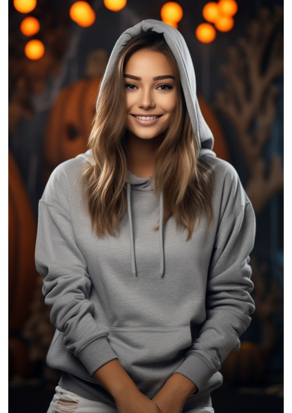 Kadın Gri Kapüşonlu Sweatshirt L modelleri