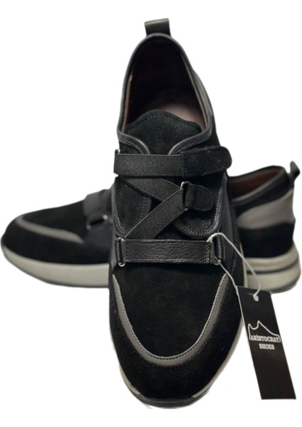 Gerçek Deri Siyah Cırtlı Lastikli Spor Ayakkabı Rahat Ortopedik Sneaker fiyatları