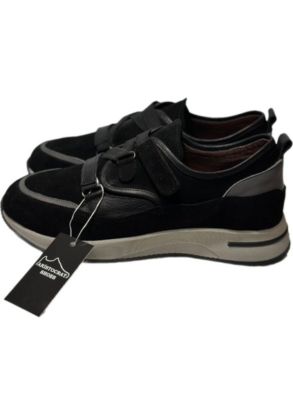 Gerçek Deri Siyah Cırtlı Lastikli Spor Ayakkabı Rahat Ortopedik Sneaker modelleri