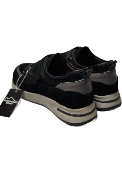 Gerçek Deri Siyah Cırtlı Lastikli Spor Ayakkabı Rahat Ortopedik Sneaker fırsatları