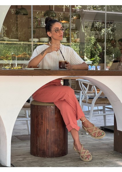 Terra Müslin %100 Pamuk Şalvar Pantolon Kadın Günlük Bohem Tarz Rahat