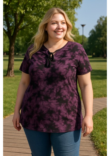 Kadın Büyük Beden Bebe Yaka Bağcık Detaylı Batik Desen Bluz fiyatları