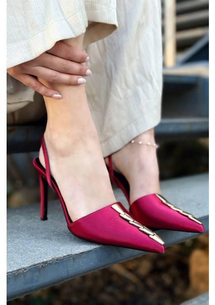 Jaylen Saten Bordo Yüksek Topuklu Kadın Ayakkabı